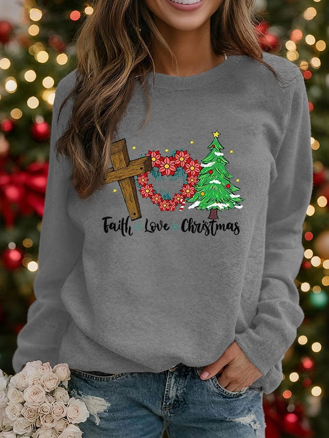 Women's Faith Love Christmas Print Crew Neck Sweatshirt