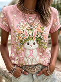 Women's Breast Cancer Awareness Ribbon Print Short-Sleeve T-Shirt