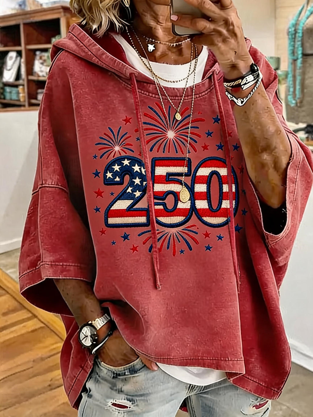250th Anniversary Of Patriotism Fireworks Oversized Hoodie