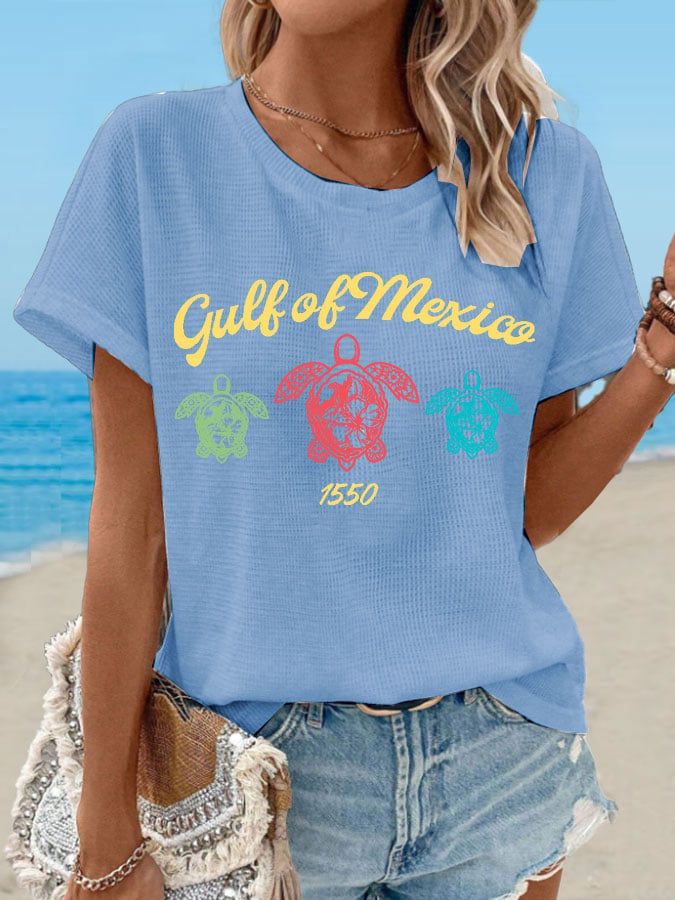 Women's Waffle Gulf Of Mexico Turtle Print T-Shirt