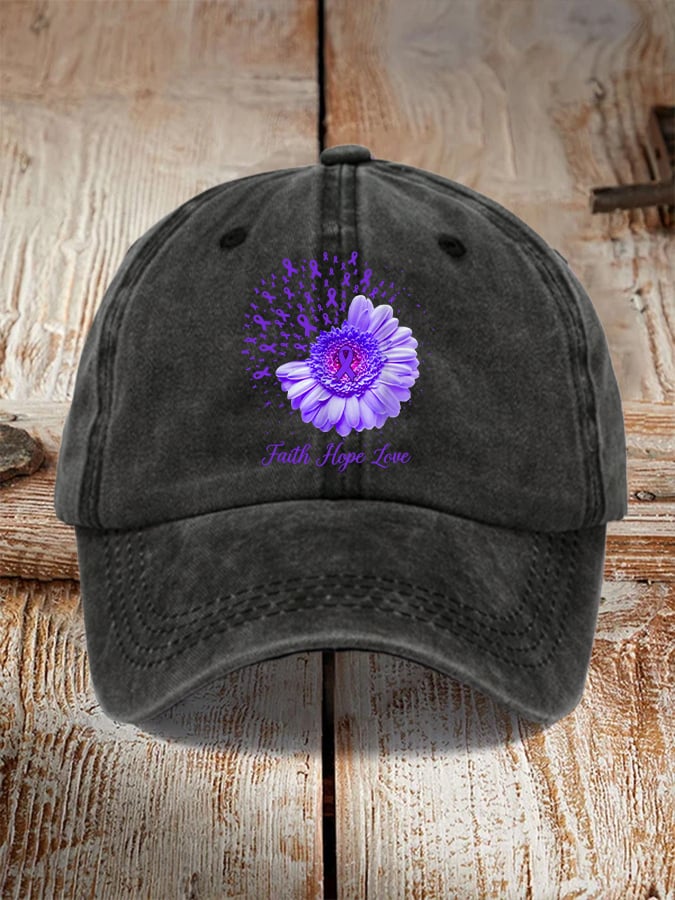 Faith Hope Love Alzheimer's Awareness Purple Ribbon Dementia Hat