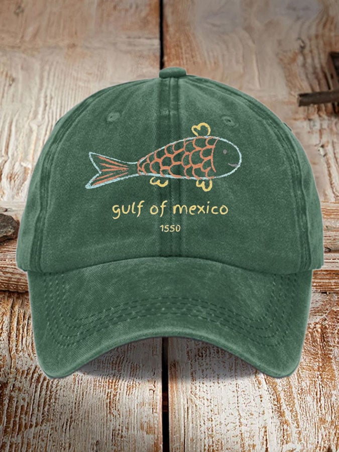 Retro Gulf Of Mexico 1550 Printed Baseball Cap