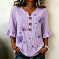 Women's Retro Floral Art Print Linen Blend Casual Top