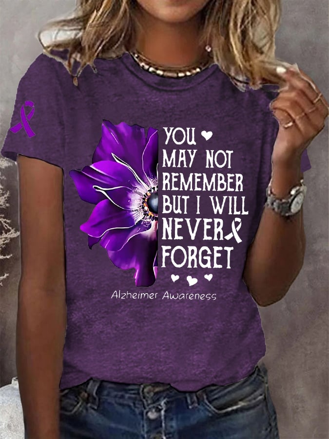 Women's You May Not Remember But I Will Never Forget Alzheimer's Awareness Tee