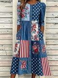 Women'S Casual Loose Dress With Independence Day Print