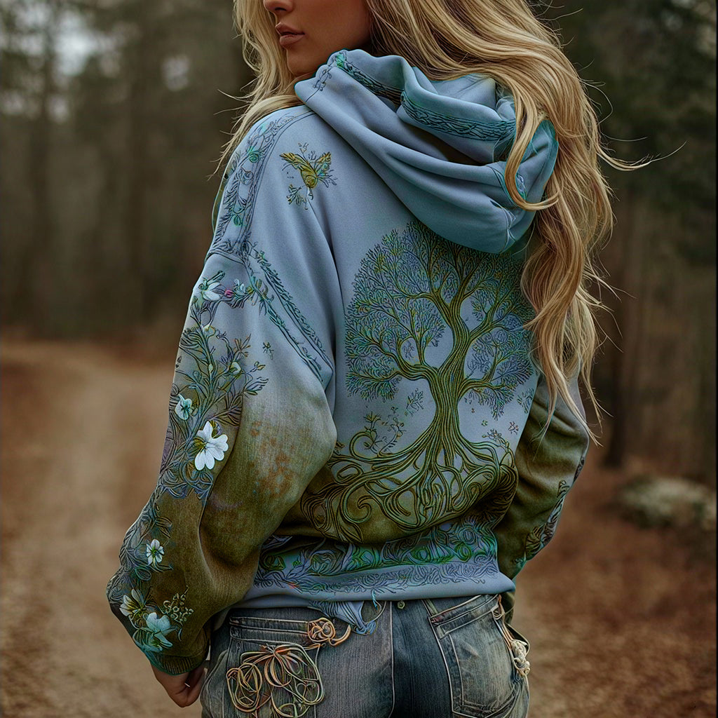 Women's Vintage Viking Tree Of Life Art Gradient Comfort Hoodie