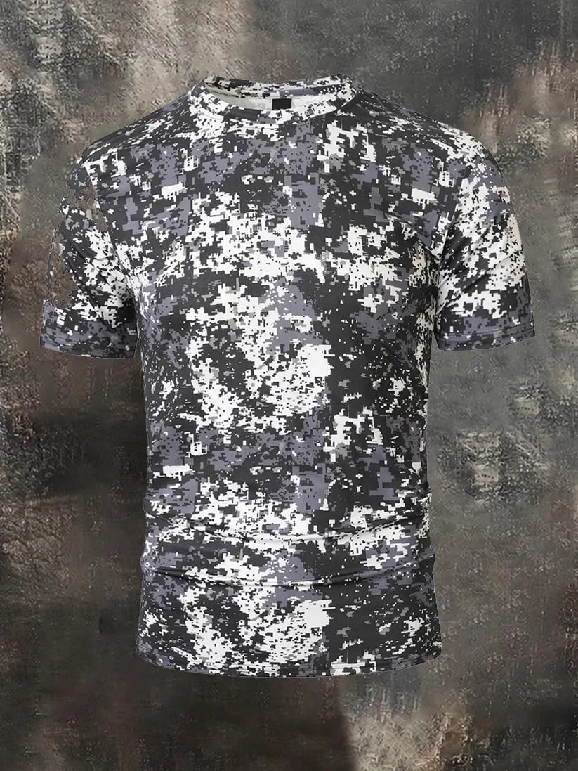 Men's Camouflage Casual Outdoor Crew-Neck Short-Sleeve Jogging Top