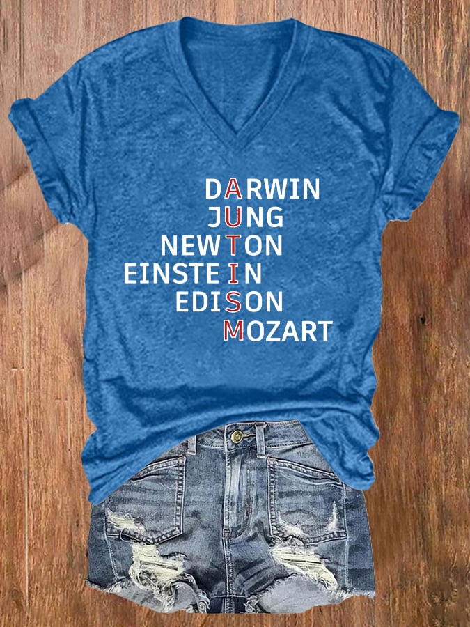 Women's Autism Awareness Printed Casual T-Shirt