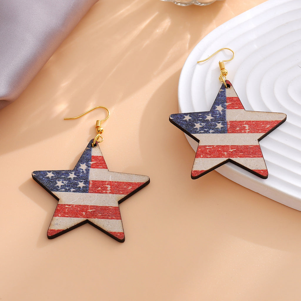 Fashion Flag Patriotic Wooden Earrings