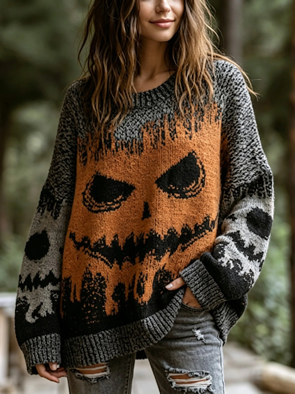 Women's Retro Halloween-themed Printed Sweater