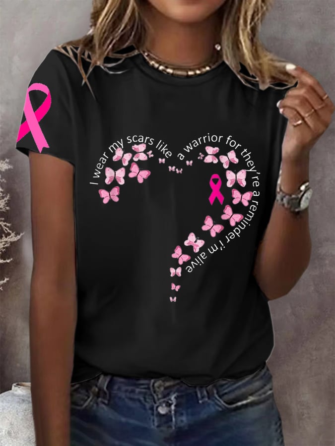 Women's I Wear My Scars Like A Warrior For They'Re A Reminder Print T-shirt