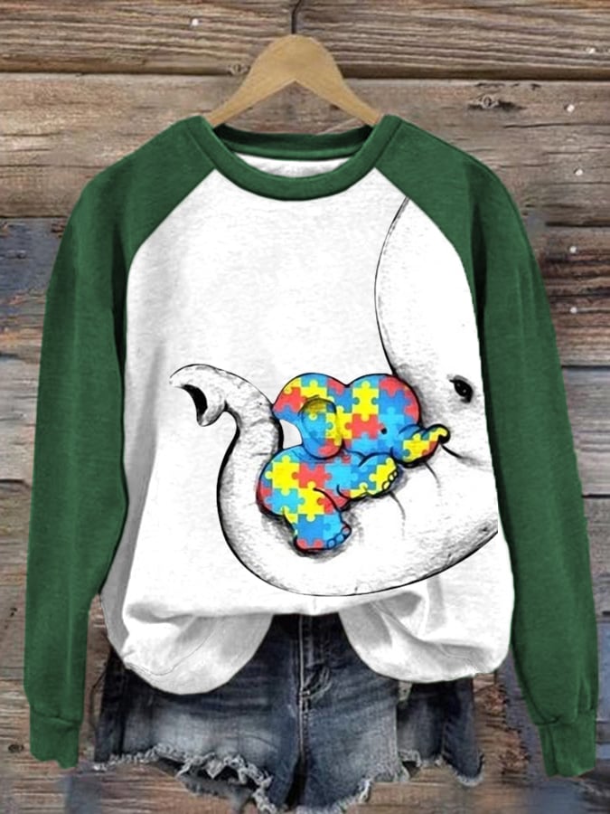 Women's  Autism Awareness Print Long Sleeve Sweatshirt