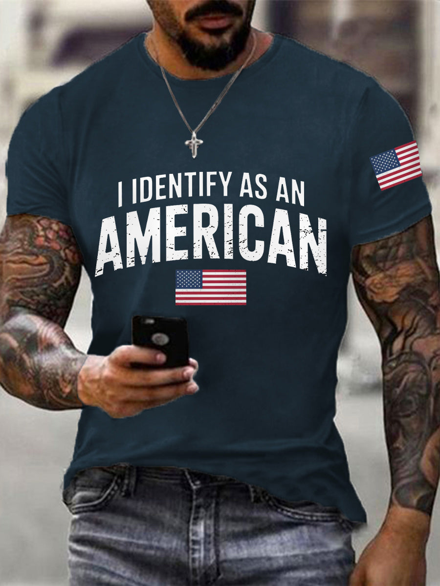 Men's I Identify As An American USA Flag Patriotic Gift Print Casual Tee