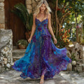 Women's Retro Purple Rose Gradient Pattern Sleeveless Dress