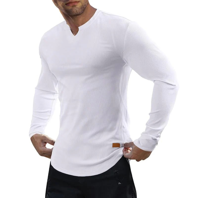Men's Plain Casual V-Neck Long Sleeve T-Shirt