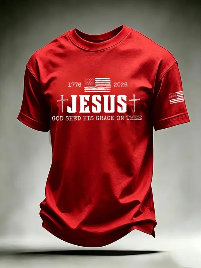 Men's Vintage God Shed His Grace On Thee Print Round Neck T-shirt