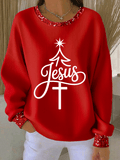 Women's Christmas Faith Print Knit Crew Neck Long Sleeve Top