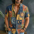 Men's Hippie Sun Moon Geometric Patchwork Print Short Sleeve Shirt