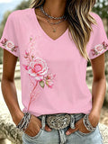 Women's Retro Breast Cancer Floral Print Top