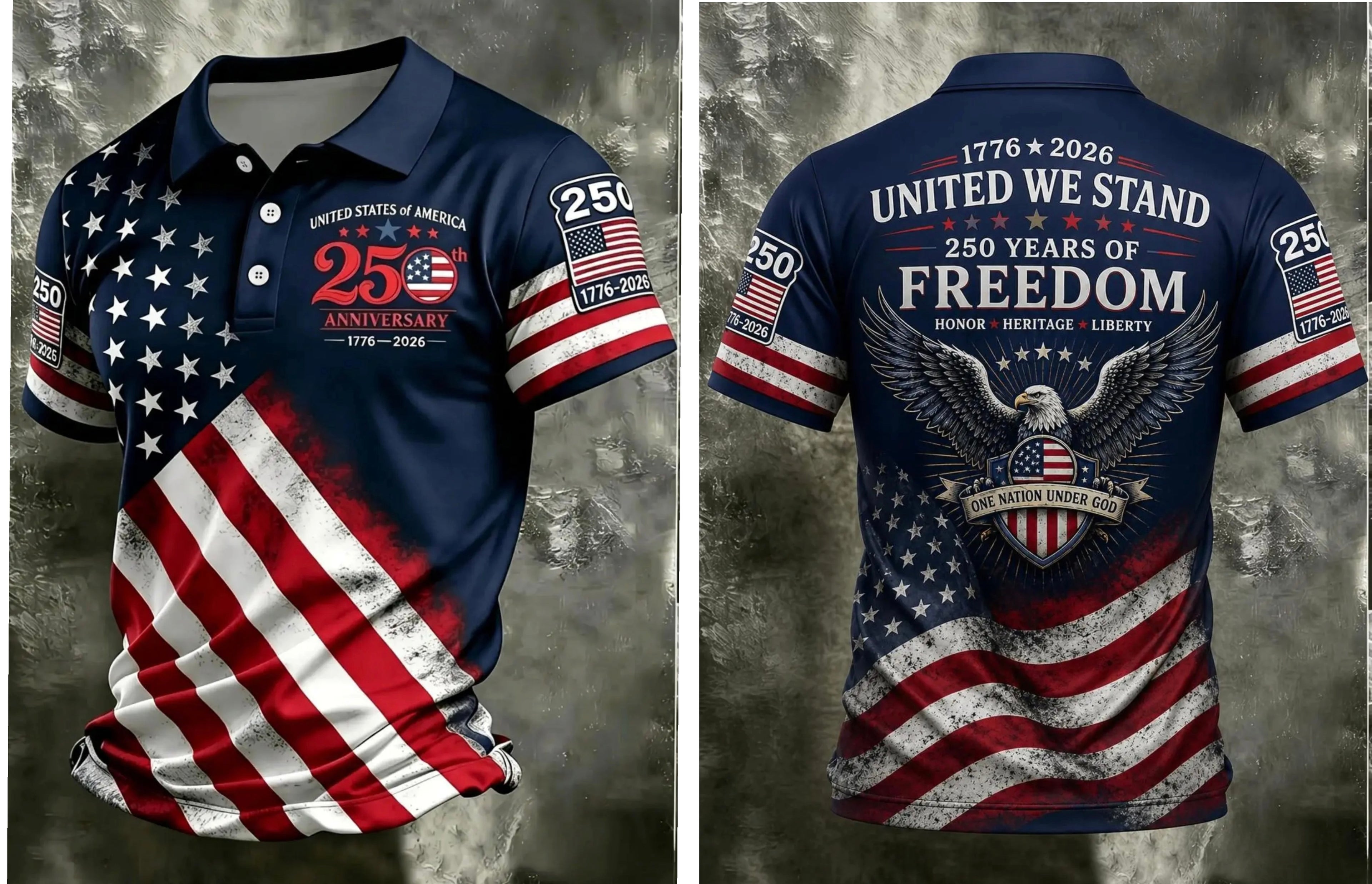 250th Anniversary Patriotic American Flag Polo Shirt