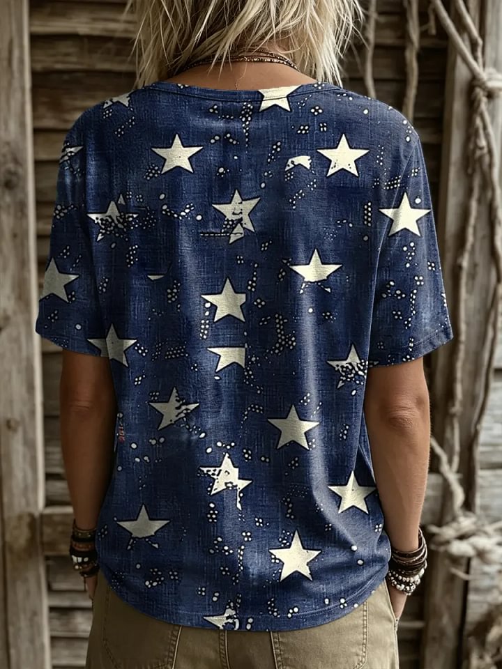 Women's Independence Day Star Print Art Crew Neck Short Sleeve T-Shirt