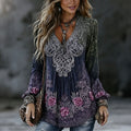 Women's Vintage Romantic Celtic Knot With Floral Art Linen Blend Tops