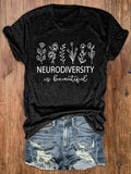 Women's Neurodiversity Autism Awareness Print Crew Neck T-Shirt