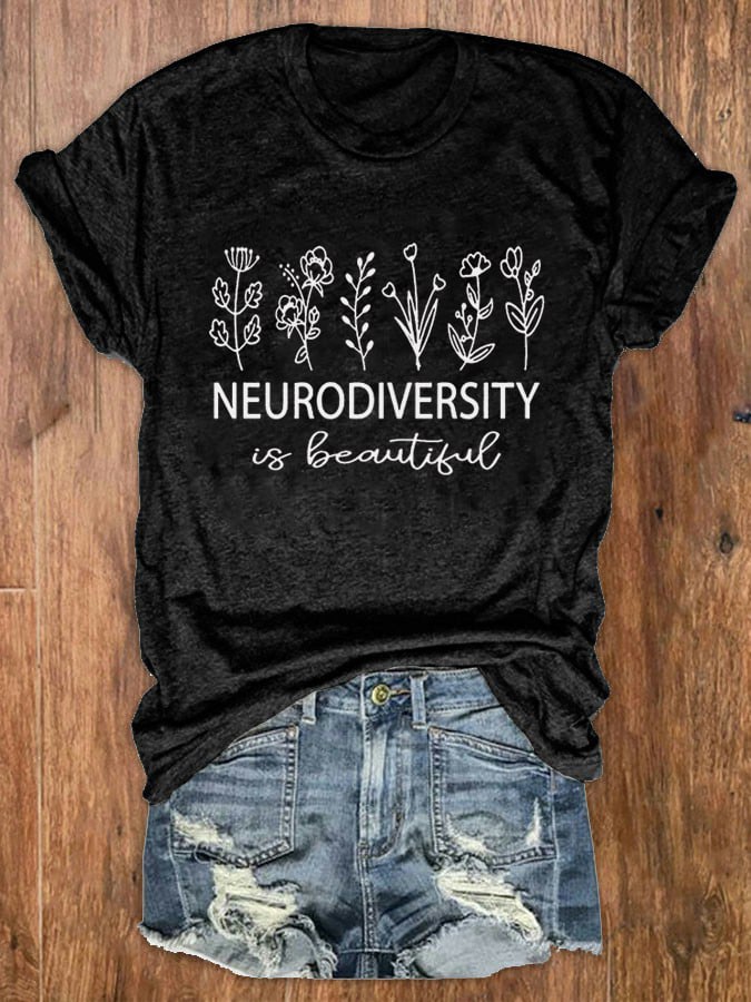 Women's Neurodiversity Autism Awareness Print Crew Neck T-Shirt