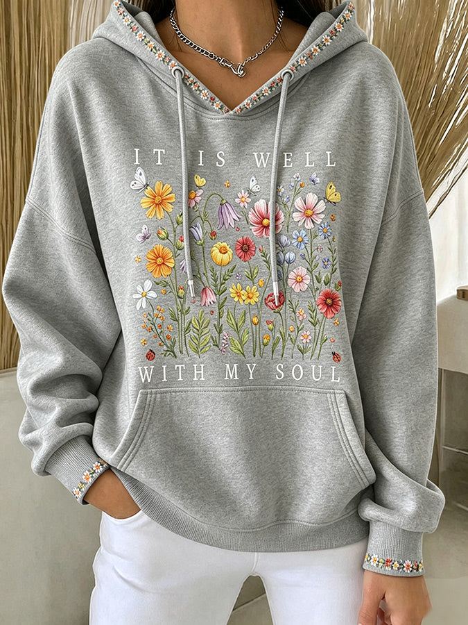 Women'S Casual Floral Faith Hoodie