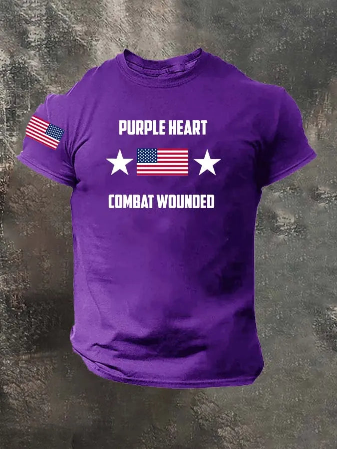 Purple Heart Combat Wounded Pattern 100% Cotton T-Shirt
