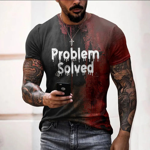Men's Bloody Problem Solved Halloween Print T-shirt