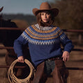 Women's Western Motif Print Knitted Comfort Round Neck Sweater