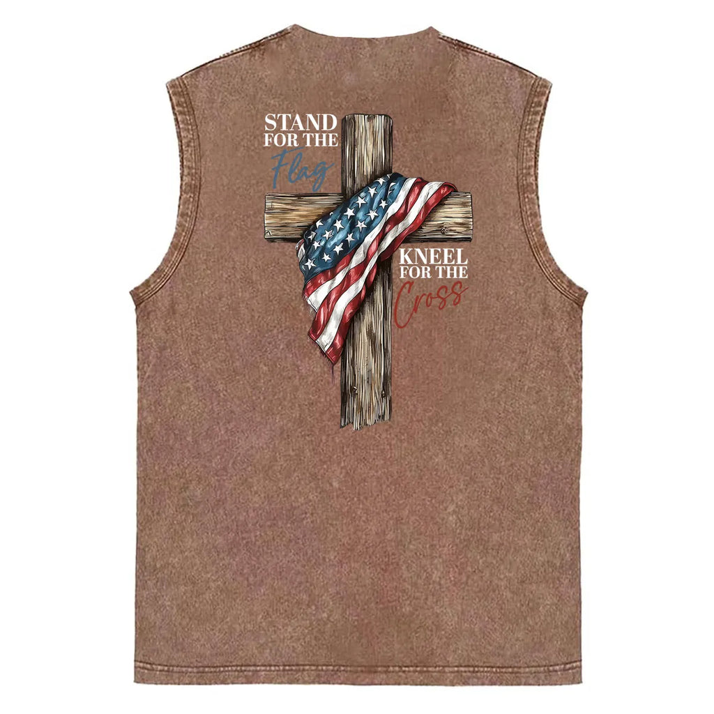 Stand For The Flag Kneel For The Cross Unisex Washed Cotton Sleeveless Tank Tops