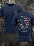 Men's Vintage-Style American Print Short-Sleeve Crew-Neck T-Shirt