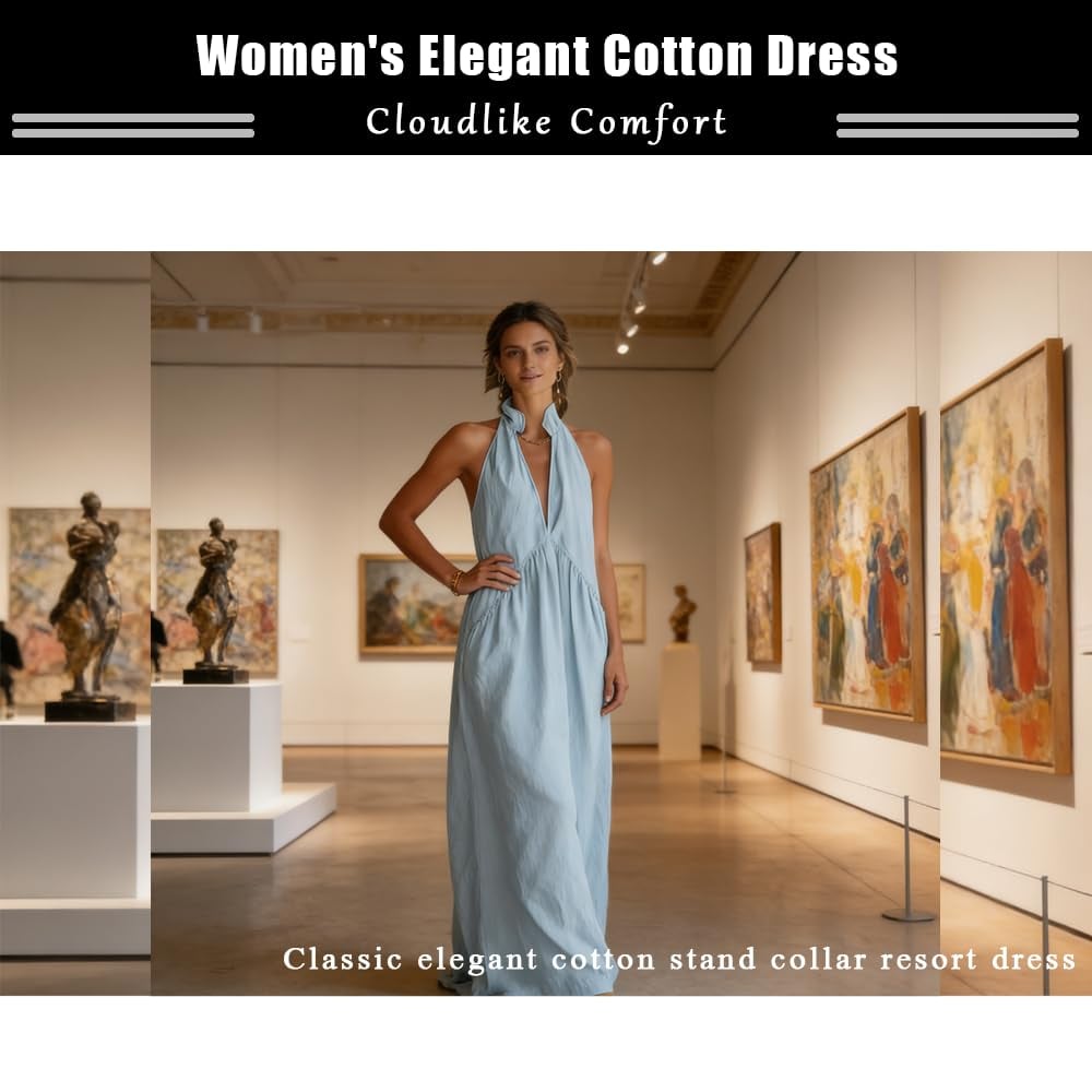 2026 Minimalist Halter Neck Maxi Dress | Casual Loose Fit Summer Dress with Pockets for Women