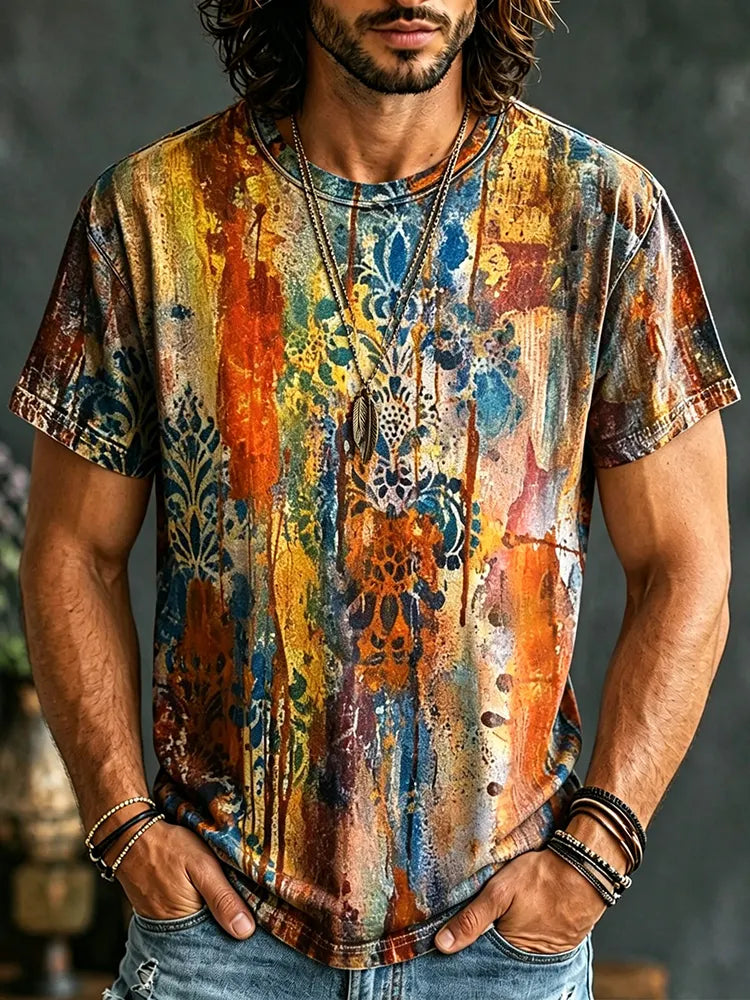Men's Hippie Vintage Tie Dye Print T-shirt