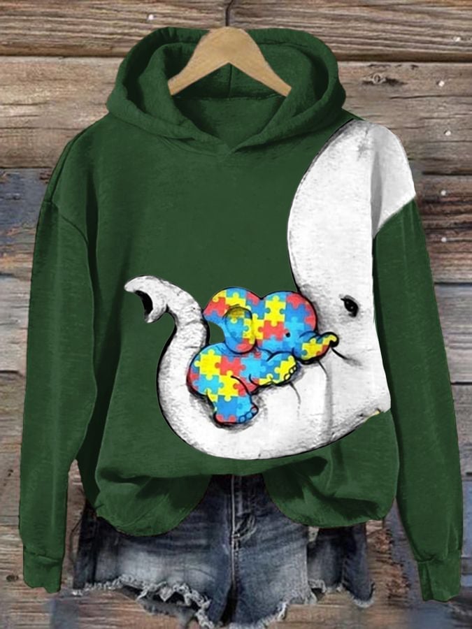 Women'S Autism Elephant And Baby Elephant Print Long Sleeve Sweatshirt