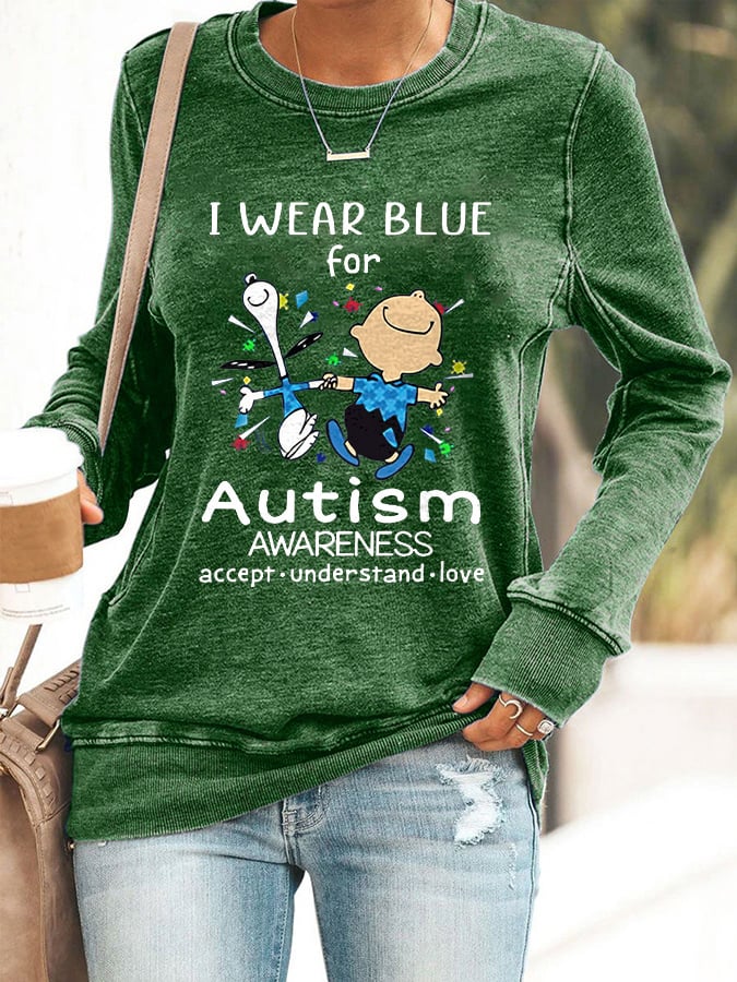 Autism Awareness I Wear Blue For Autism Print Sweatshirt