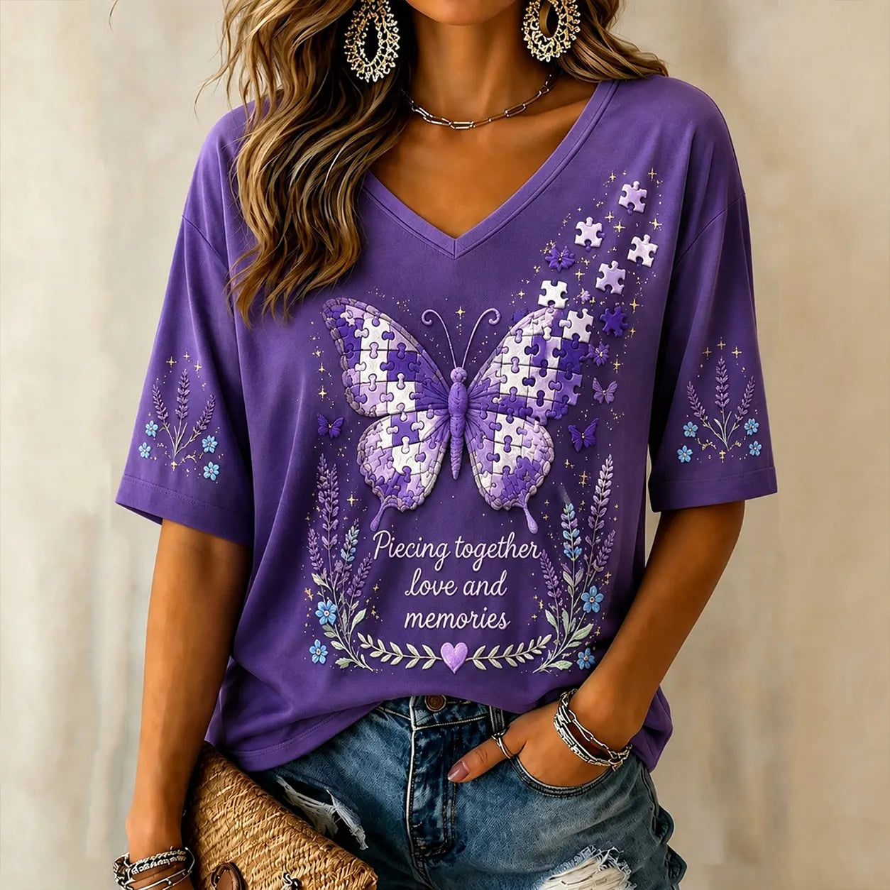 Women's "piecing Together Love And Memories - Alzheimer's Theme" T-shirt