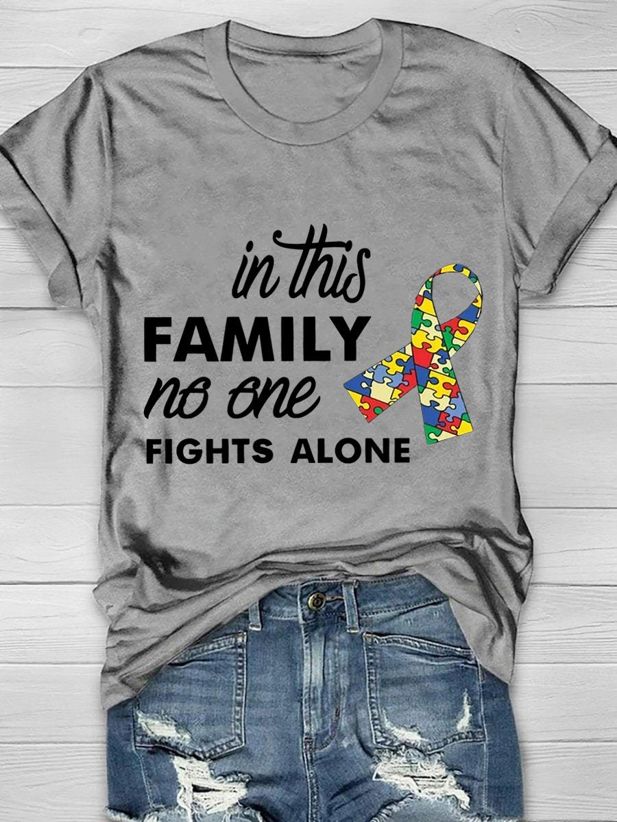 Women's In This Family No One Fights Alone Casual Print T-Shirt