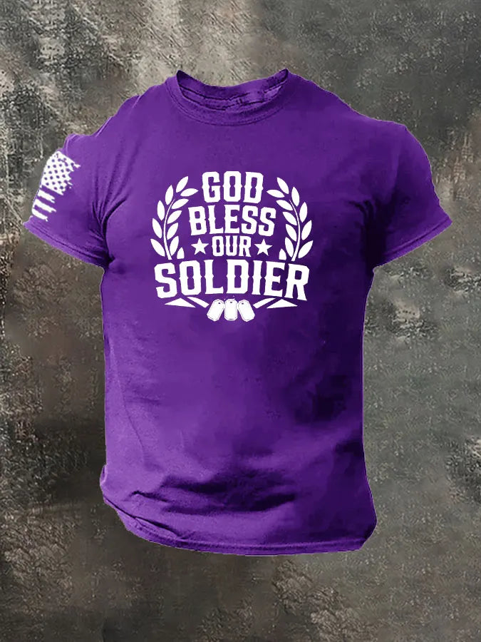 God Bless Oure Soldier Pattern 100% Cotton T-Shirt