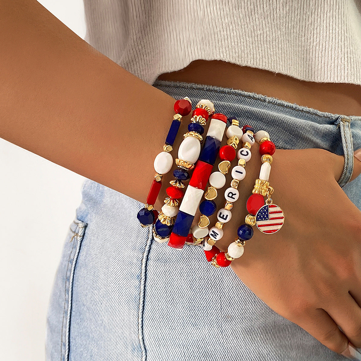 Independence Day Usa American Flag Bracelet