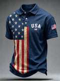 Men's 250th Anniversary U.S. Vintage Flag Print Casual Polo Shirt