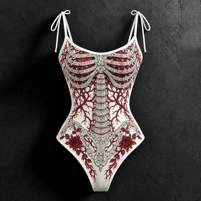 Women's Halloween Gothic Rose Skeleton Vein Print Hoodie Set Two-piece Outfit