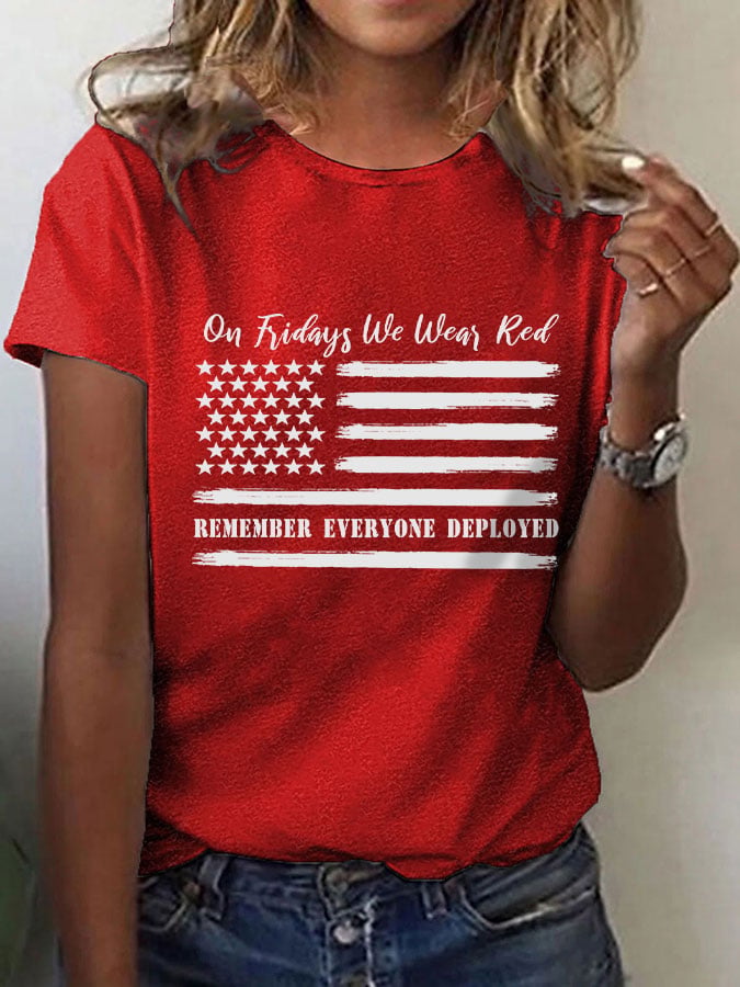 Women's "On Fridays We Wear Red, Remember Everyone Deployed" Print T-shirt