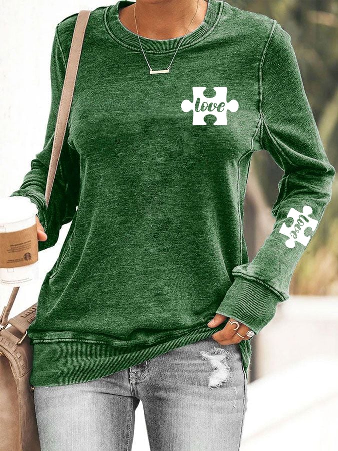 Women's Autism Awareness Print Casual Sweatshirt