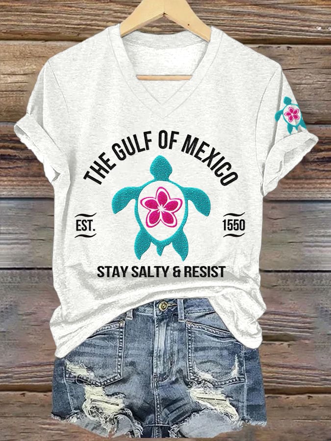 Women's Gulf Of Mexico Printed V Neck T-shirt