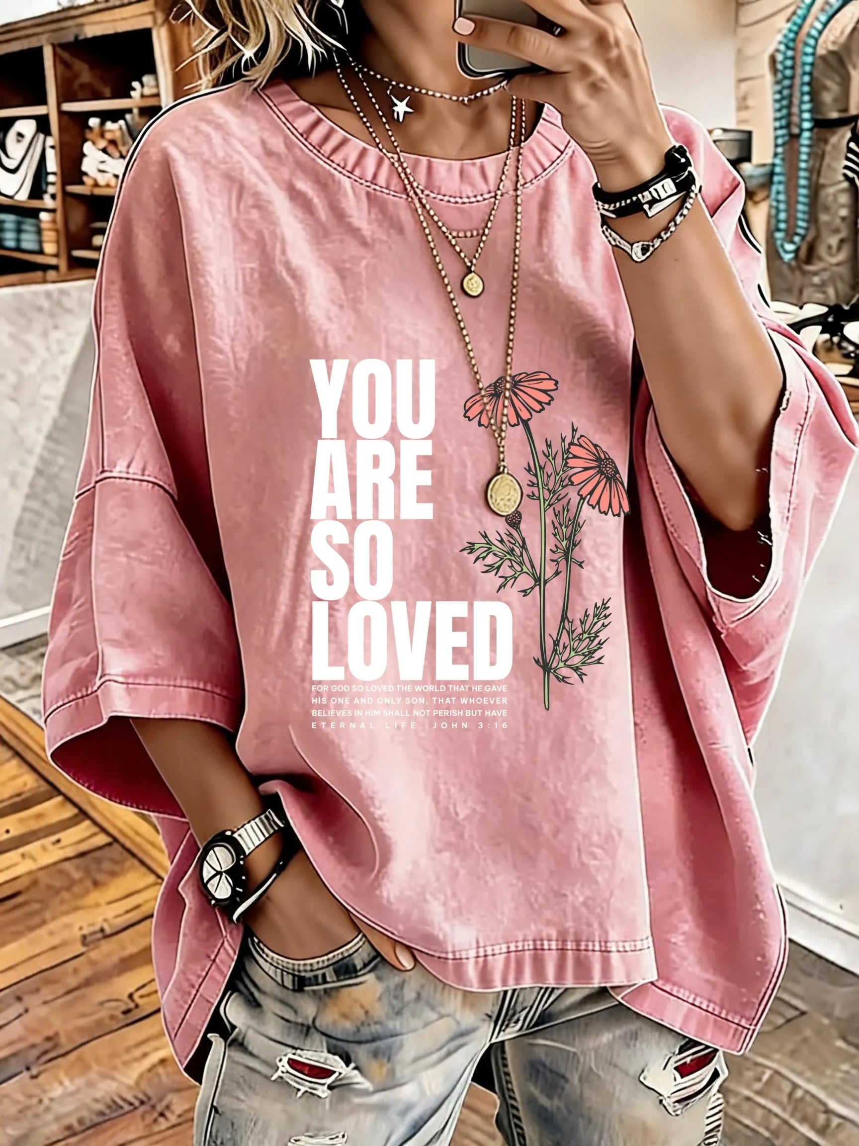 Women'S Vintage Distressed Washed You Are So Loved Oversized T-Shirt
