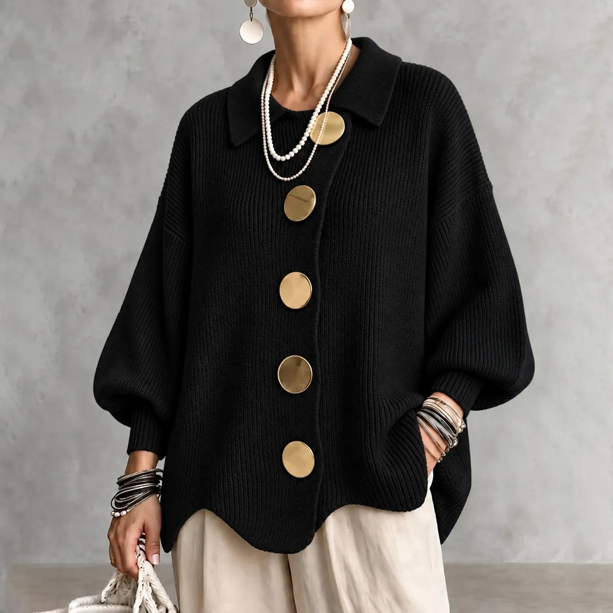Elegant Collared Button-up Knit Cardigan