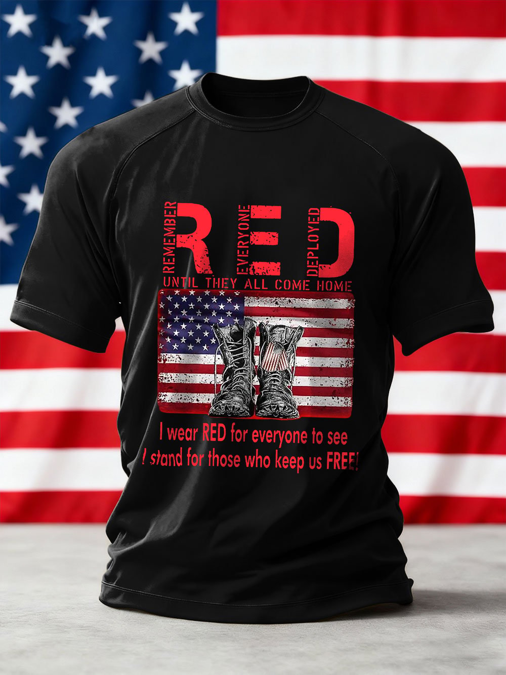 Men's We'll Wear Red to Remember Them Printed Crew Neck Short Sleeve T-shirt